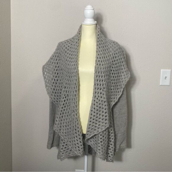 Elsamanda Wool/Mohair Blend Gray Open Knit Shawl Collar Cardigan Women's Size M - Picture 13 of 13